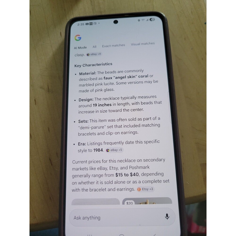 Vintage Avon Faux Angel Skin Marbled Pink & Gold Bead Necklace & Bracelet Set - Picture 6 of 6